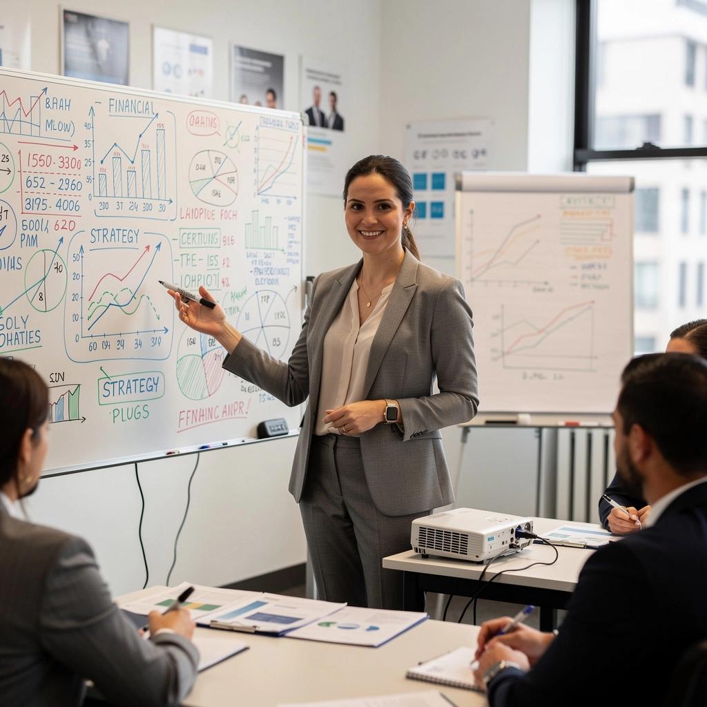 Buchhaltungssoftware auf einem Laptop Bildschirm während eines Kurses.